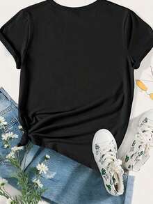 New Women's Summer Casual T-Shirt With Passion Fruit Print, Urban Vintage Style, Unisex, Cotton, Short Sleeve, Round Neck - 黑色 - 查看 3