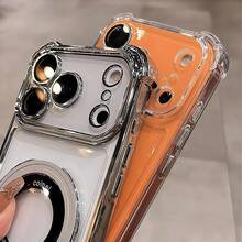 U-Shaped Large View Window Holder With 4-Corner [Lens Film] Shockproof Airbag Case Compatible With Apple 7/8/X/XR/XS Max/11/12/13/14/15/16/17 Pro Max, Galaxy A14/A15/A16/A17/A04/A05/A06/A07/A54/A55/A56/A57/A34/A35A/36/A37/S26/S26 Plus/S26 Ultra, Transsion SMART7/8/10, Honor 400/400 Pro/400 Lite Soft Full-Coverage Phone Case - Black - View 3