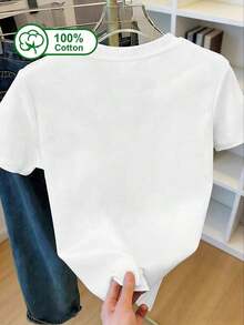 Women's Casual T-Shirt, 100% Cotton, Short Sleeve, With Cartoon Dachshund Print. Suitable For Outdoor Wear, Summer Wear, With A Feminine Design. White. 100% Cotton. Durable. - 白色 - 查看 2