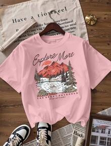 Retro And Adventurous Style Short-Sleeved T-Shirt,  Short-Sleeved T-Shirt For Spring And Summer 2026, Made In Mexico, 180 Grams. Cartoon Print, Couple Design, Suitable For Indoor Or Outdoor Wear. Crew Neck, Unisex, Ideal For Office And Leisure. One-Pack. - PK-P631577SLNDXZGY563 - 查看 4