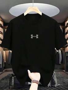 Men's Crew Neck Cropped T-Shirt, Loose-Fitting And Versatile With A Fun Print Design That Brings Joy. Ideal For Vacations, Travel, And Recreational Activities. Soft, High-Quality Fabric Offers Maximum Comfort. - 黑色 - 查看 7