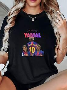 Inspired Players Showcasing Passion And Teamwork With Number 10 And Vibrant Energy In Red And Blue Tones. Women's Casual T-Shirt, Modern And Comfortable For Everyday Wear. - 黑色 - 查看 1