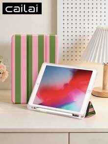 1个绿色和粉色条纹图案保护套，兼容iPad 10.2英寸（2021/2020款，第九/八代），兼容三星Galaxy Tab A8 10.5英寸（2022款），平板电脑保护套带笔槽，支持自动休眠/唤醒功能，生日礼物 - 彩色 - 查看 4