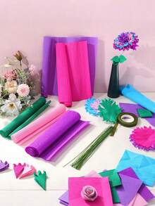 48/6/3/1pcs Ocean Color Crepe Paper Flower DIY Set, 10in X 98in Crepe Paper, Perfect For Birthday Party And Wedding DIY Bouquets - Multicolor - View 3
