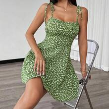 Vestido corto de playa con tirantes finos florales de verano para mujer, vestidos para mujer, ropa de mujer, ropa de mujer, vestido, nuevo en vestido 2025 - Blanco - Ver 4