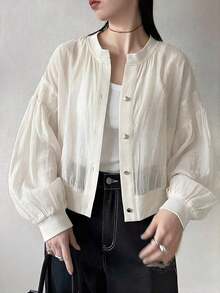 Chaqueta casual y holgada de mujer con decoración de botones metálicos, versátil para primavera y verano - Beis - Ver 1