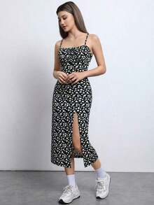 Vestido con tirantes finos y abertura con estampado de corazones para el Día de San Valentín - Multicolor - Ver 4