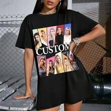 LucBuy Custom Pirate Rap T-Shirts, Oversized Sweatshirt With Custom Retro Face Text And Photos, Graphic Face Crew Neck Casual Drop Shoulder Hoodies Gifts - 款式 9 - 查看 2