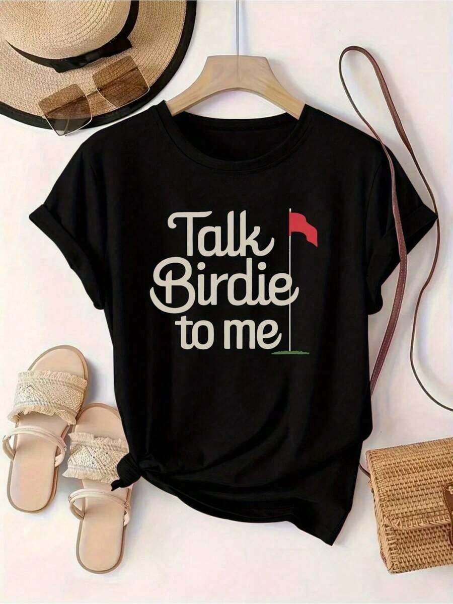 Short-Sleeved T-Shirt With Round Neck And Graphic Print, Casual Top For Women In Spring And Summer - Negro 2 - View 1