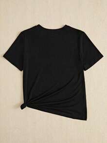 Camisetas de manga corta para mujer 100% algodón, camiseta  con estampado de la letra A, camiseta casual ajustada para mujer, cómoda, cuello redondo, manga corta, ropa de calle a la moda, camiseta gráfica de verano para mujer. - Negro - Ver 2