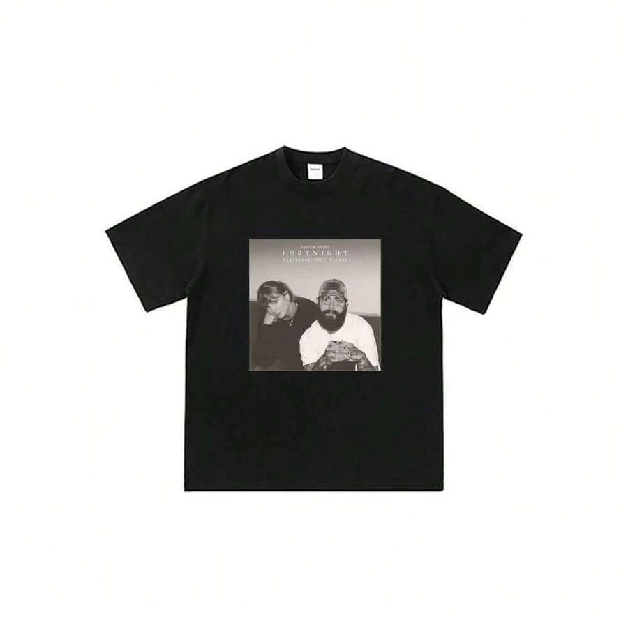Camiseta unisex de manga corta con estampado de estilo anime del sencillo de Taylorss Swifts y Post Malone, Fortnitess. - Negro - Ver 1