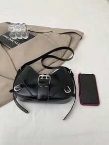 2025新款简约新月形腋下单肩包，大容量纯色休闲手提包，女士款 - 黑色 - 查看 3