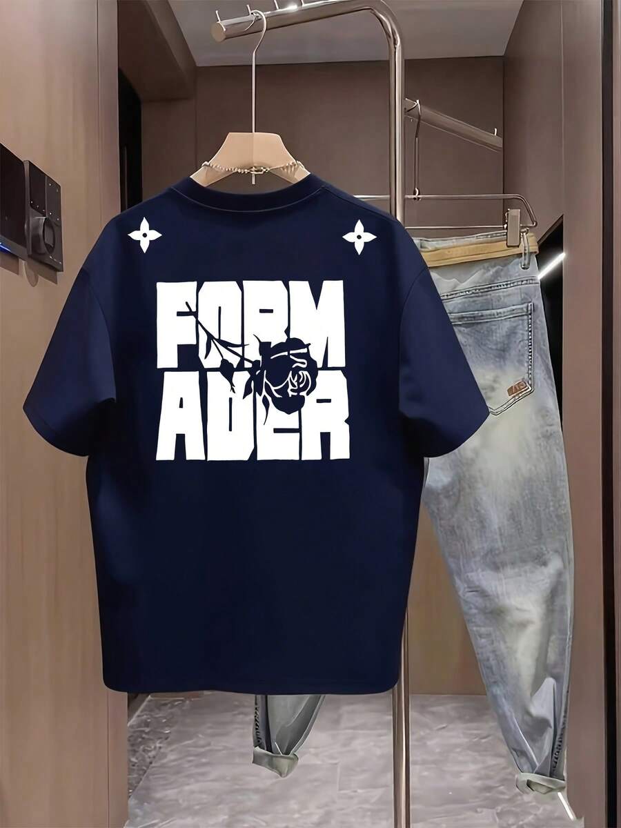 Nueva camiseta de manga corta para mujer de 180 g,% algodón - Camiseta casual versátil con estampado de verano para hombre - Camiseta con estampado de verano para parejas - Unisex - Regalo para vacaciones - Azul marino - Ver 1