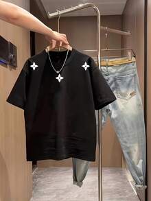 Nueva camiseta de manga corta para mujer de 180 g,% algodón - Camiseta casual versátil con estampado de verano para hombre - Camiseta con estampado de verano para parejas - Unisex - Regalo para vacaciones - Azul marino - Ver 9