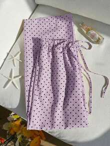Pantalones casuales anchos con cintura de corbata y estampado de lunares para mujer - Lila Púrpura - Ver 6