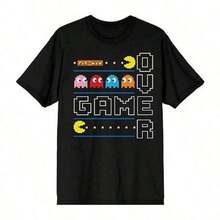 1pc Casual Algodón Camiseta para mujer Deportivo Apto para llevar en primavera verano otoño e invierno Camisetas para parejas con diseño de Pacman y fantasmas retro estilo pixel art - Negro - Ver 1