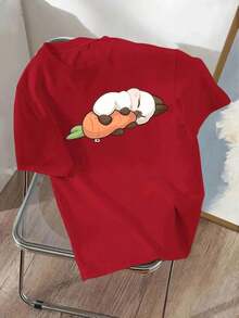 Modern MinimalistEl pequeño conejo está durmiendo con una zanahoria, camiseta estampada de verano para mujer, Top con cuello redondo, ropa informal de manga corta para mujercasual everyday - Blanco - Ver 7