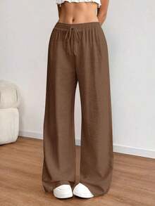 Women's Loose-Fitting, Low-Waisted Linen Trousers In A Bohemian And Casual Style, Wide-Leg And Relaxed Drawstring Pants, Soft And Comfortable, Suitable For Everyday Casual Wear And Holidays, All Year Round, Spring - 全穀類咖啡 - 查看 1
