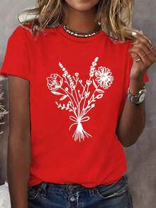 Comfortable Lightweight T-Shirts With Graphic Prints DIY Women's Fashion, Tops, T-Shirts, Shirts 100% Cotton, Popular Choice Loose Versatile Short Sleeve T-Shirt For Women - 紅色的 - 查看 8