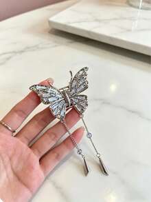 1 Stück neuer chinesischer Stil eleganter Schmetterling Haarclip mit Strass und Quasten, ausstrahlt einen hochwertigen und modischen Charme - Weiss - Übersicht 5