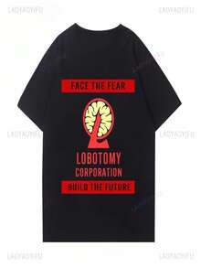 Lobotomy Corporation - Facing Fears, Creating The Future Together: Video Game T-Shirts, Classic Gamer T-Shirts, Pure Cotton Crew Neck Streetwear, Printed T-Shirts - 黑色 - 查看 1