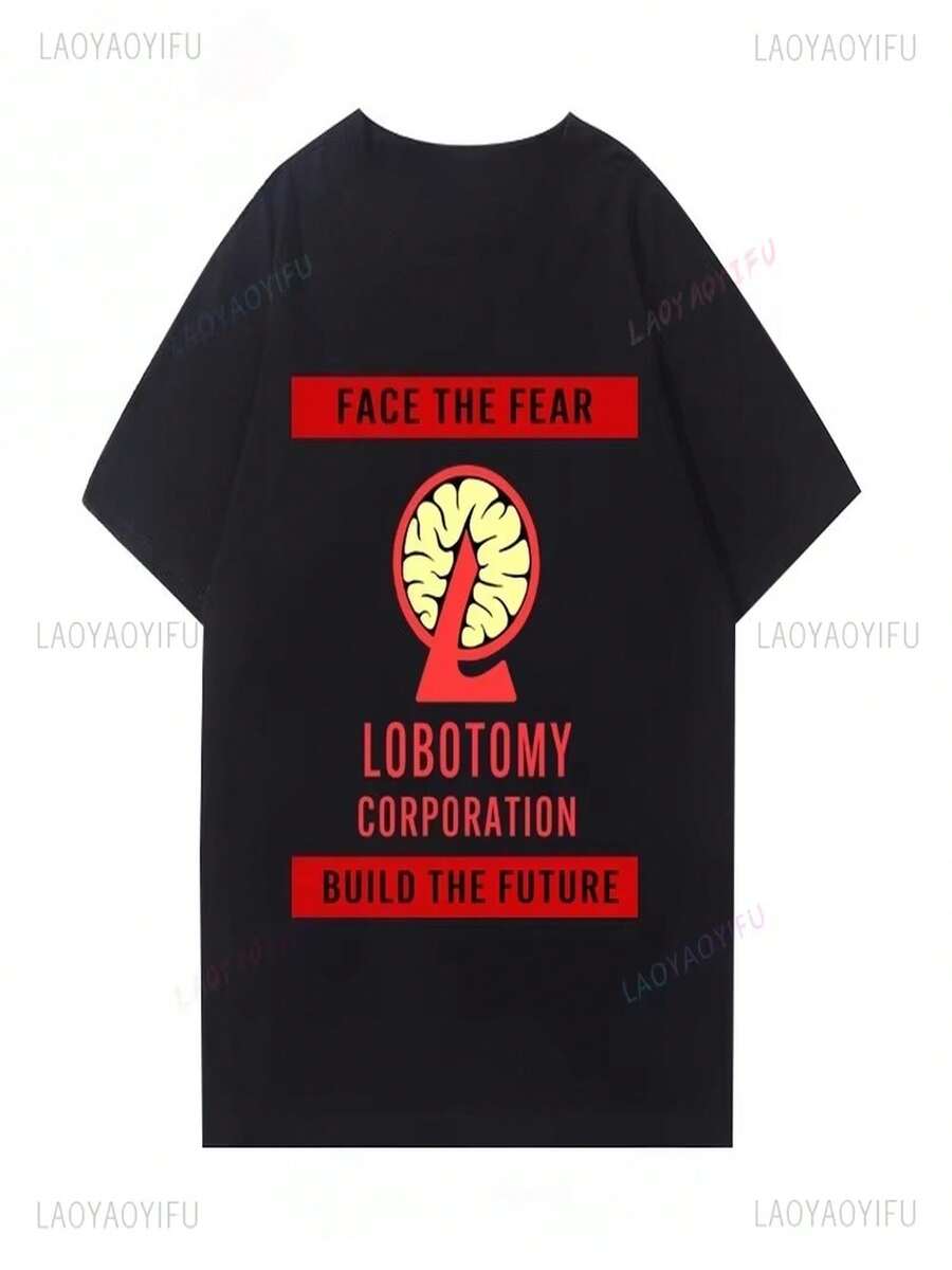 Lobotomy Corporation - Facing Fears, Creating The Future Together: Video Game T-Shirts, Classic Gamer T-Shirts, Pure Cotton Crew Neck Streetwear, Printed T-Shirts - 黑色 - 查看 1