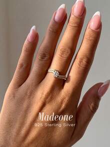 MADEONE 1 pieza Anillo de círculo con cruz delicado de plata de ley 925, regalo de joyería elegante adecuado para niñas, bodas, galas, fiestas, compromisos, novias - Dorado - Ver 3