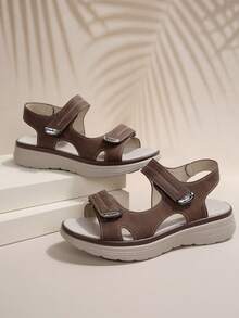 Sandal Kasual Musim Panas Terbaru untuk Wanita, Platform Gaya Sporty, Ringan, Penutup Velcro, Ukuran Besar - Coffee Brown - View 5