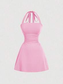 Vestido de corte en A y talle ceñido en la cintura, gris y con escote en V para mujer - Rosa coral - Ver 1