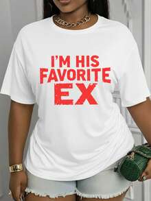 Camiseta de Mujer con Cuello Redondo y Estampado - Diseño "Soy su ex favorita". Estilo de manga corta; lavable a máquina. Una camiseta casual elegante, cómoda y adecuada para todas las estaciones. Diseñada con un estilo vintage, con un corte holgado para mayor comodidad y facilidad. Ya disponible. - Blanco - Ver 7