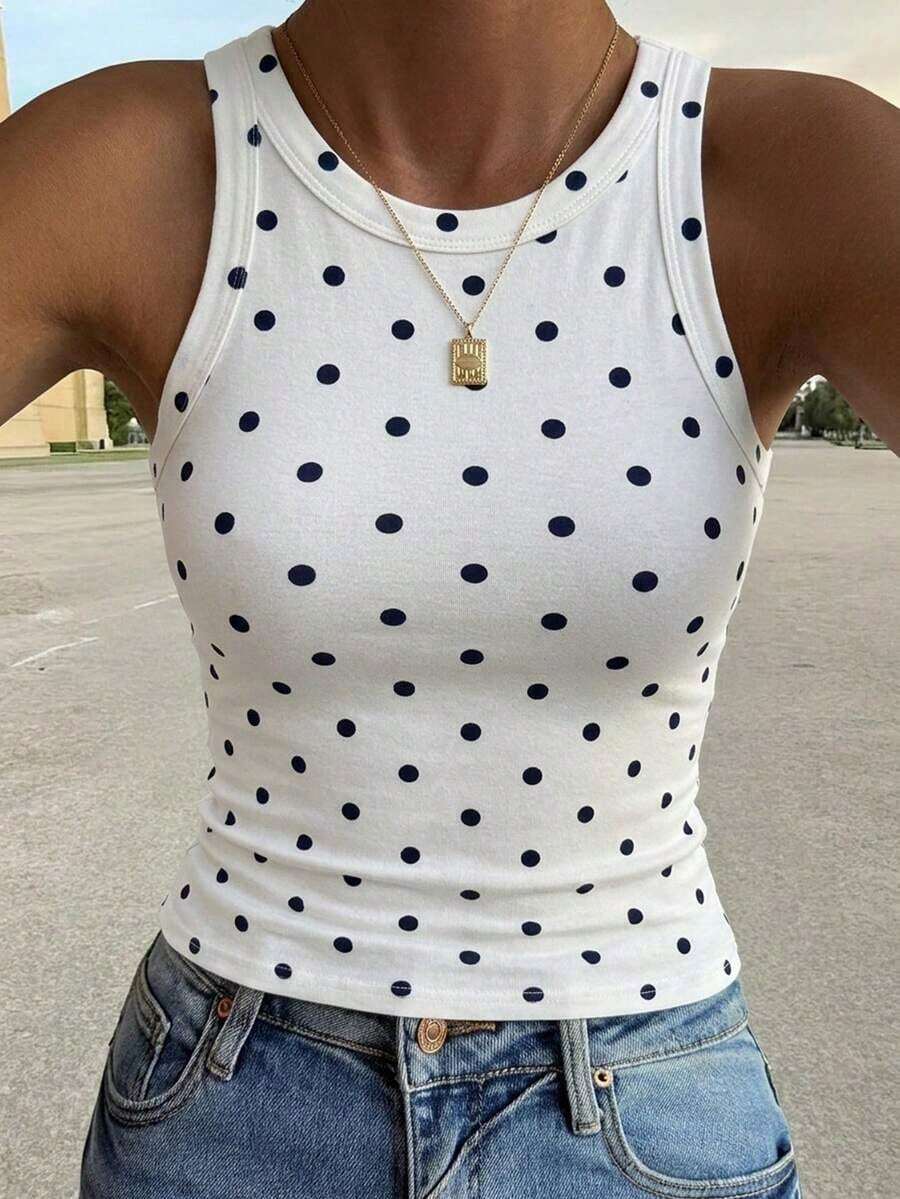 Camiseta de tirantes elegante de unicolor y ajuste ceñido, adecuada para otoño e invierno - Blanco - Ver 1