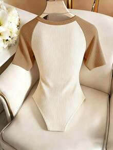 Body elegante y casual para mujer, body de manga corta y cuello redondo para uso diario - Multicolor 2 - Ver 2