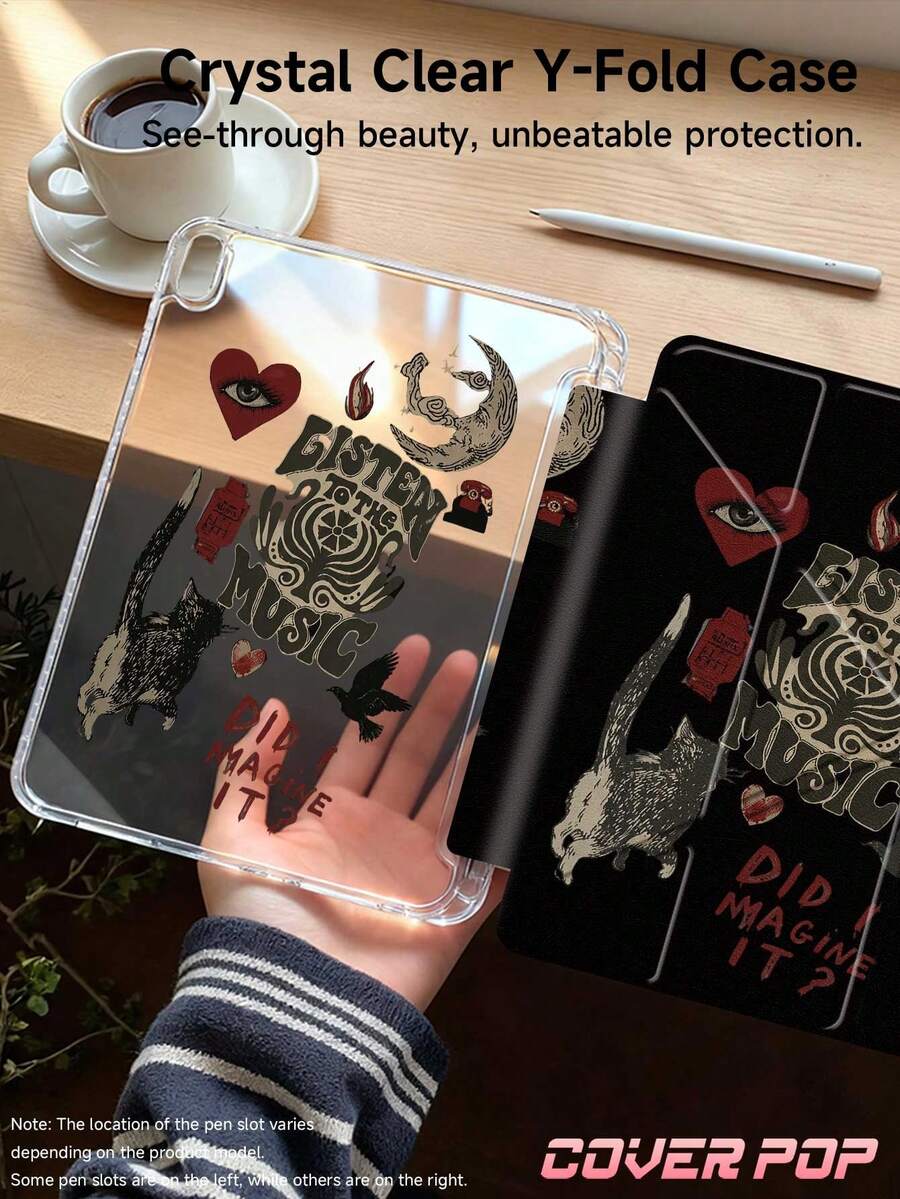 Black Cat Crow Pattern Tablet Computer Case Is Compatible With Ipad Air 8 (M4) 2026 (11-Inch) / 2026 (13-Inch), 9.7/10.2/10.5/10.9/12.9/Pro 11/A16, 10th Generation, For Kindle Paperwhite 12th Gen 2024, Kindle (11th Generation - 2024 Release), Soft Anti-Drop, Intelligent Sleep-Wake Function, Y-Shaped Folding Tablet Computer Case, Multi-Angle Viewing.
