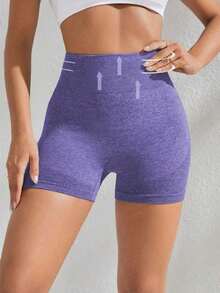Sport Pantalones cortos deportivos sin costuras de cintura alta para mujer - Pantalones cortos con control de abdomen y elevación del trasero suave para correr, ciclismo, yoga, pickleball, ejercicio, uso diario, color negro - Morado - Ver 3