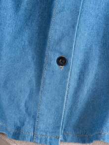 Mature Denim Blusa de mezclilla de mujer con un solo botonadura y lazo versátil y de moda - Lavado ligero - Ver 6