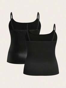 Set de 2 piezas de parte superior de camiseta ajustada casual en colores negro y blanco, adecuada para el verano, tallas grandes para mujeres - Negro 2 - Ver 3