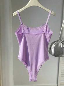Body Con Tirantes Finos Y Ribete De Encaje Para Mujer - Morado - Ver 2