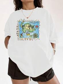 Magical Island With Fairies Sailing On Blue Seas And Palm Trees That Evoke Dreams And Adventures In A Lost World Full Of Fantasy And Freedom. Comfortable And Soft Women's T-Shirt For Everyday Wear - 白色 - 查看 6