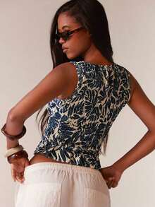 Blusa casual de mujer con volantes y estampado de cuadros - Azul - Ver 2