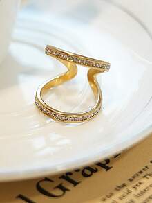New Arrival Stainless Steel Full Rhinestone Inlaid Ring, Luxurious And Exquisite For Daily Commute, Dating, Wedding Occasions - Golden 9 - View 5
