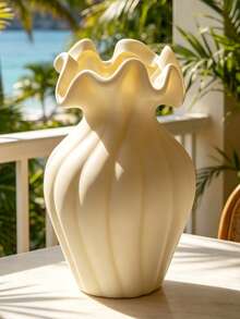 2Pcs/1Pc Wave Rim Vertical Ribbed Resin Planter - Light Luxury Ruffled Edge Flower Vase, Nordic Garden & Patio Decor | Home Decor, Room Decor, Boho Decor, Desk Decor, Vintage Decor, Unique Gift, Table Centerpiece, Housewarming Gift - New Model - View 15