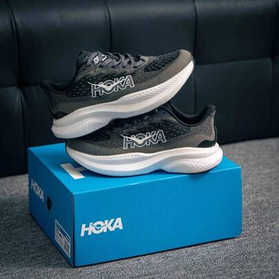 Zapatillas de running Hoka One One Mach 6 para hombre, zapatillas deportivas ligeras en color negro/blanco