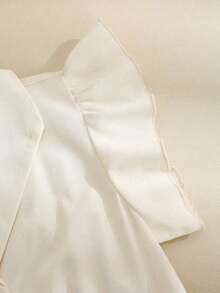 Vestido de manga acampanada de longitud media, de color albaricoque, con estampado floral, cuello de solapa, botones de perlas en la cintura, diseño de manga acampanada, encantador, elegante, dulce, para uso diario, vacaciones, viajes, citas, esti - Multicolor - Ver 8