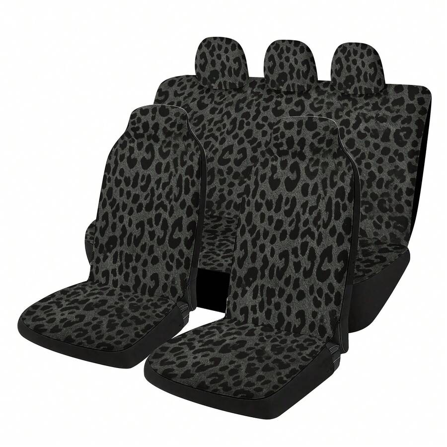 5pcs New Leopard Print Car Seat Covers - Front & Rear Seat Protectors Fit For Most Sedans, SUVs, Trucks - Seat Covers - View 1