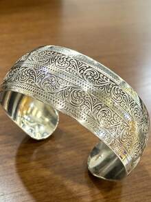 Bohemian Vintage Silver Engraved Wide Bangle Bracelet, Boho Retro Jewelry For Women - Antique Silver - View 15