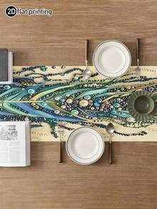 1pc Peacock Feather Printed Tablecloth, Available In Multiple Sizes, Suitable For Home Dining, Kitchen Decor, Home Decoration, Outdoor Party And Restaurant Decor, Linen Texture Appearance - Multicolor - View 3