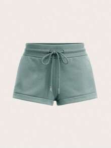 BASICS Pantalones Cortos Deportivos Cómodos de Cintura Baja para Mujer con Abertura Lateral, Ropa Casual y para el Hogar, Primavera/Verano - Verde - Ver 6