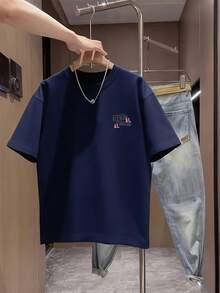 Nueva camiseta de manga corta para mujer de 180 g,% algodón - Camiseta casual versátil con estampado de verano para hombre - Camiseta con estampado de verano para parejas - Unisex - Regalo para vacaciones - Azul marino - Ver 2