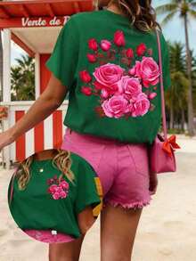 Camiseta de Mujer DrmWander, Camiseta de Manga Corta con Estampado Gráfico Estilo Casual Urbano, Bonita Camiseta de Verano, Camisetas para Mamá, Blusa, Sudadera Bonita para Mujer, Tops para Mamá, Camiseta Corta para Mujer - Verde 2 - Ver 3