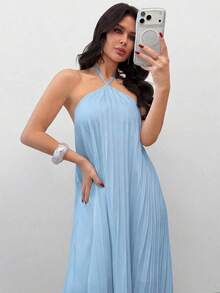 de línea A elegante, refinado, romántico, digno, minimalista para ir al trabajo, uso diario, Día de San Valentín, citas, fiestas, invitados de boda, vacaciones - Azul - Ver 6